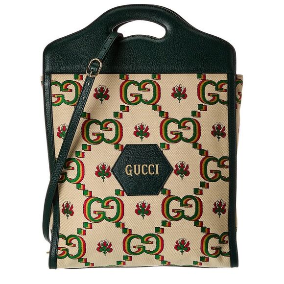Gucci Handbags - Gucci Centennial 100 Medium Canvas & Leather Tote, Beige